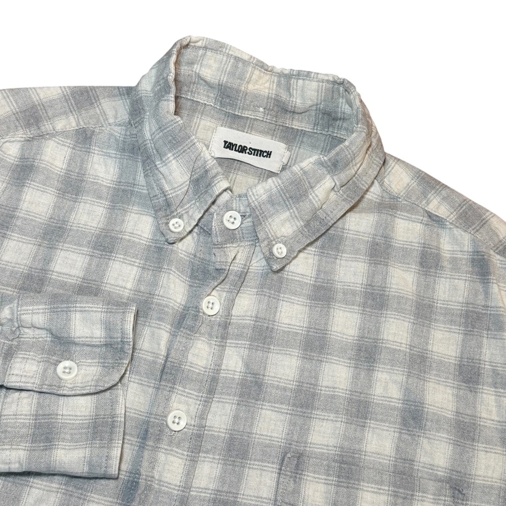 Taylor‎ Stitch Mens 40 Grey White Plaid Organic Cotton Button Shirt Long Sleeve
